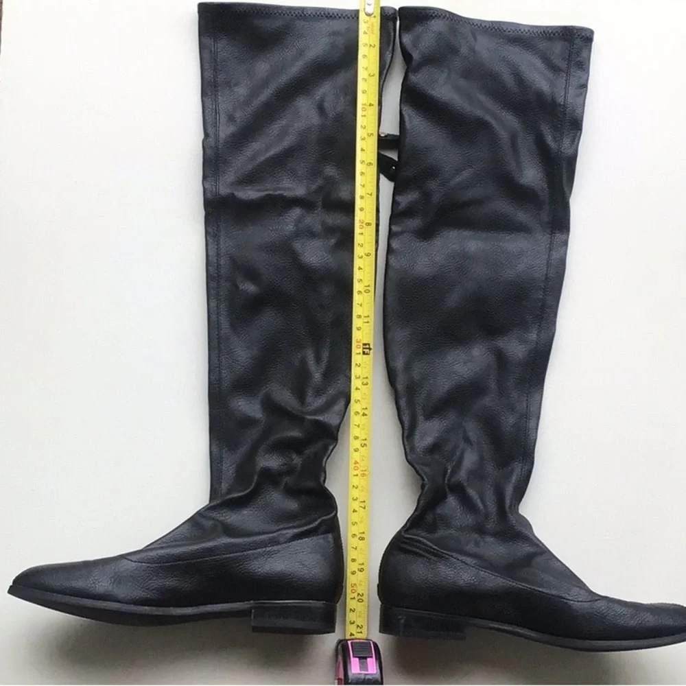 Black Over-the-Knee faux leather flat stretchy Women's Boots